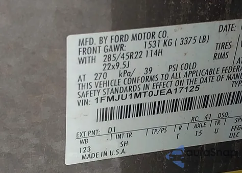 2018 Ford Expedition Platinum from USA, damaged, VIN 1FMJU1MT0JEA17125